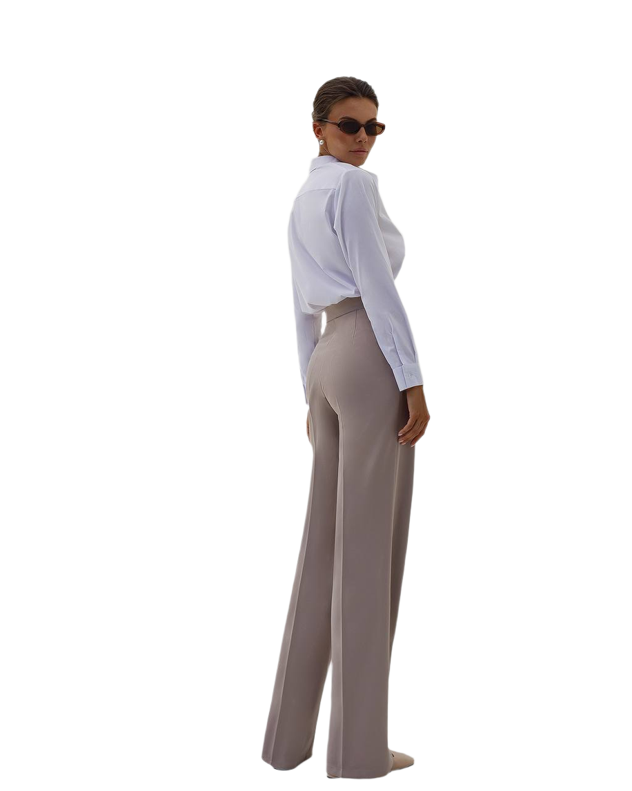 Premium Diagonal Crepe Women's Trousers High Waist Wide Leg
