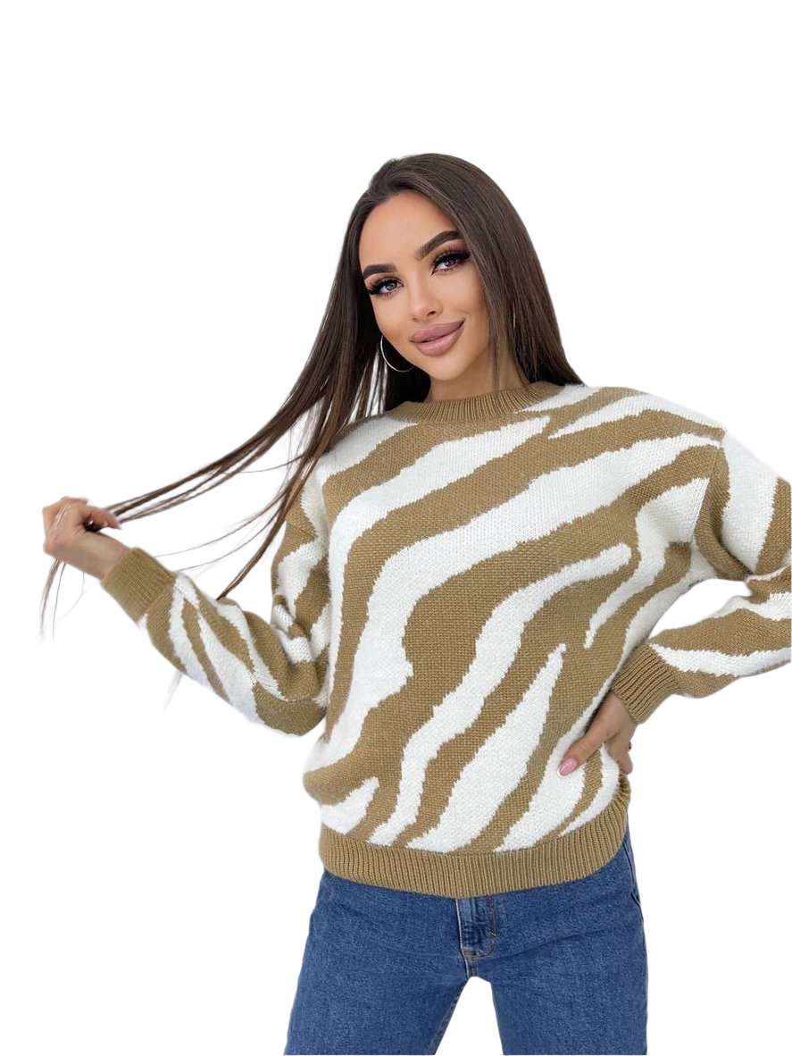 Soft Warm Women's Sweater with Brown and White Pattern