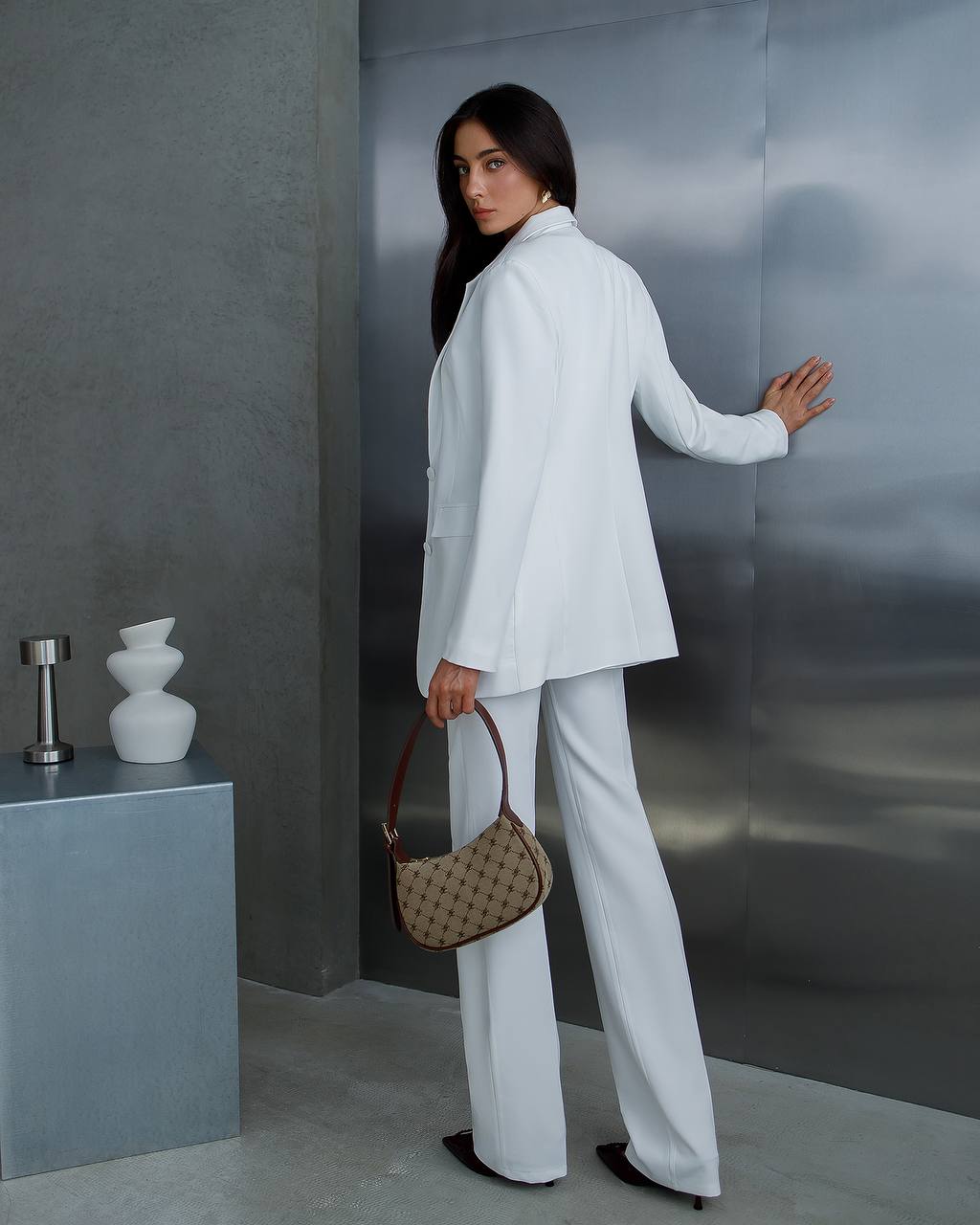 Womens Three-Piece Suit with Vest Diagonal Suit Crepe