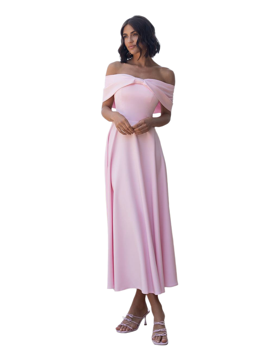 Elegant Off Shoulder Midi Dress for Women in Premium Suit Cream Diagonal Fabric