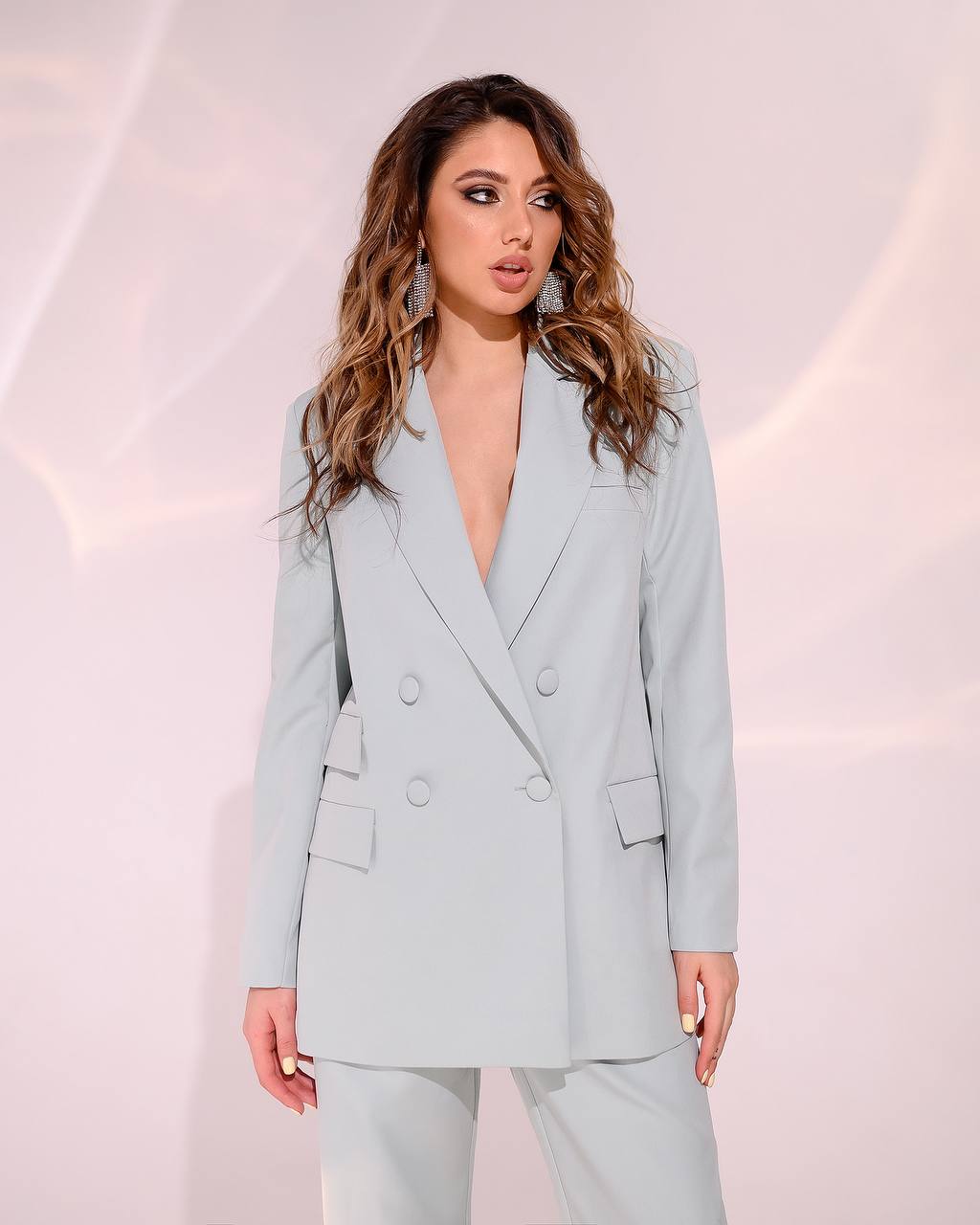 Luxury Diagonal Suiting Crepe Women's Suit in Blue