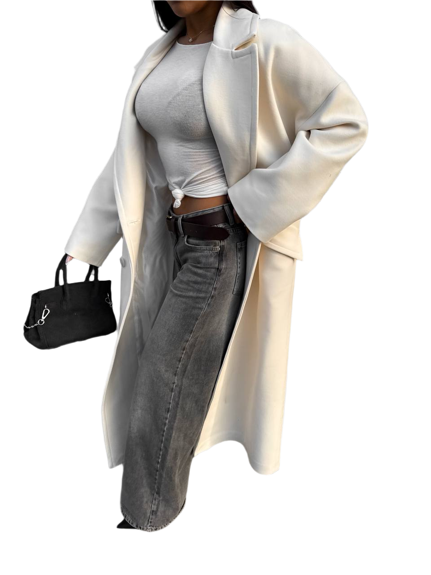 YULIANA 02 Women's White Long Coat Lightweight Lined Winter Outerwear