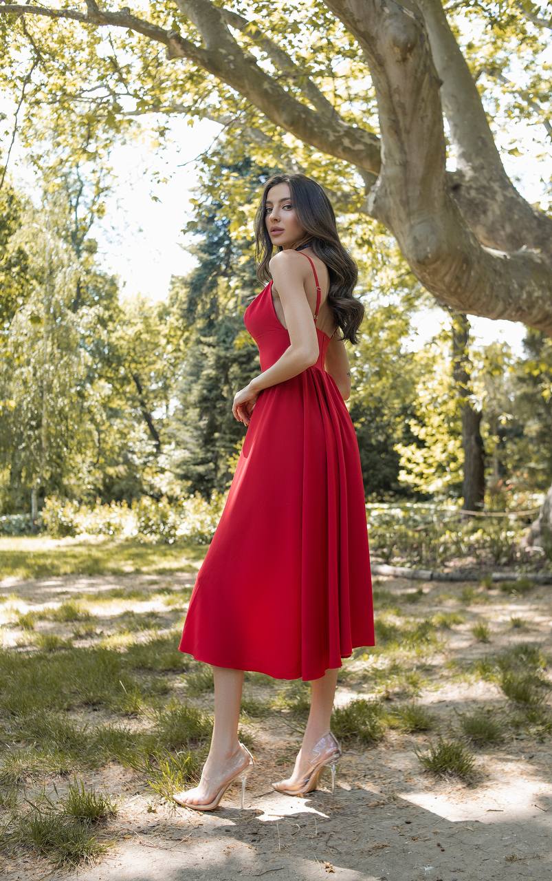 Sany Red Midi Dress Premium Las Vegas Knitwear Women