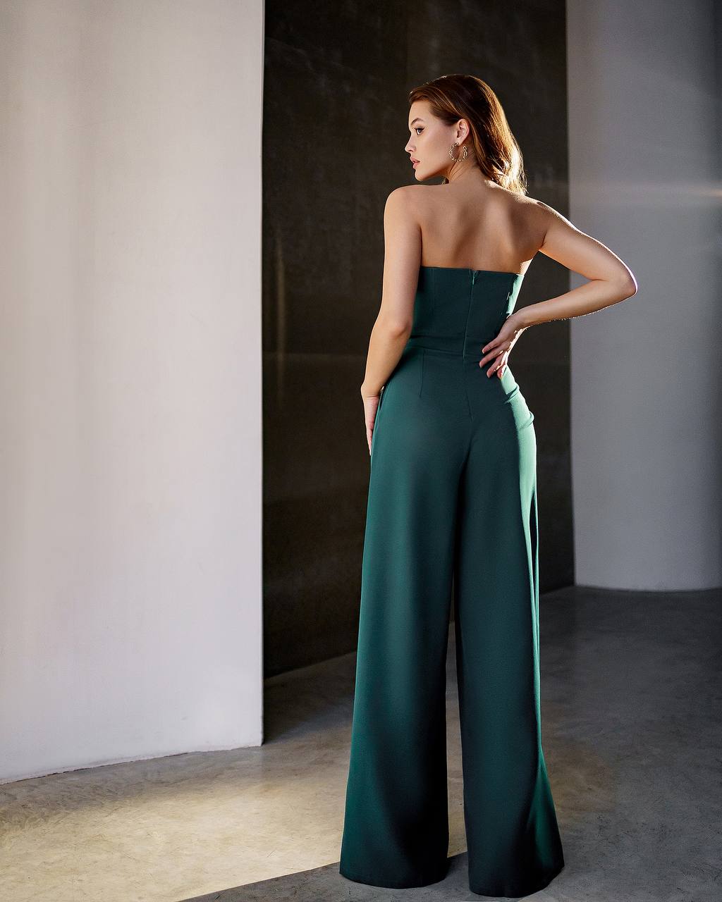 Green Women Jumpsuit Bridal Wedding Bridesmaid Prom Graduation Rehearsal Dinner Corset Top Wide Pants Cullotes Palazzo Emerald