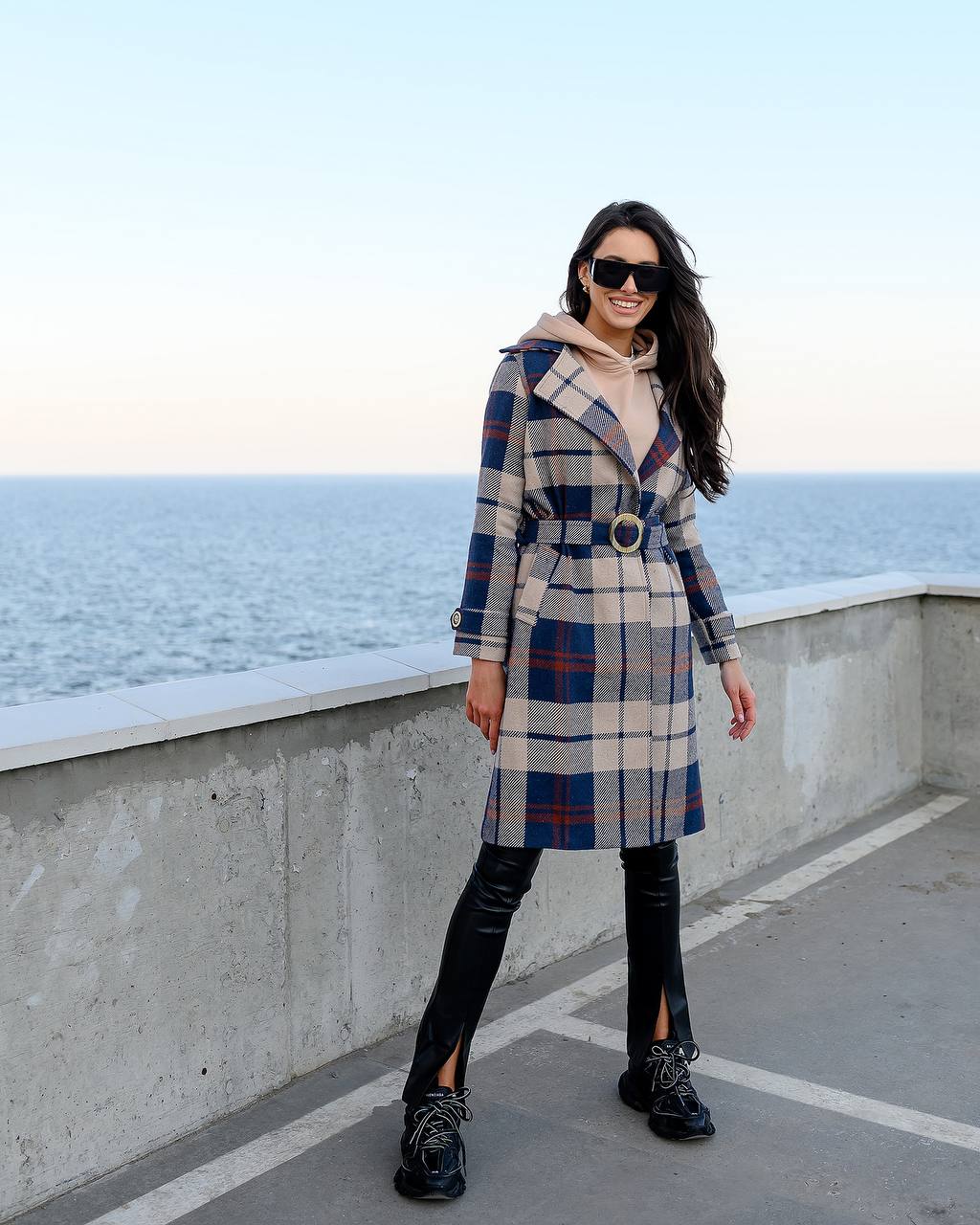Womens Long Blue Plaid Turkish Coat