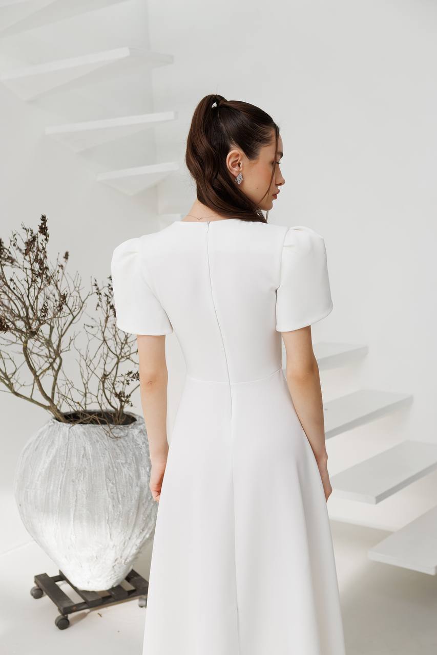 Elegant White Dress with Puff Sleeves for Women