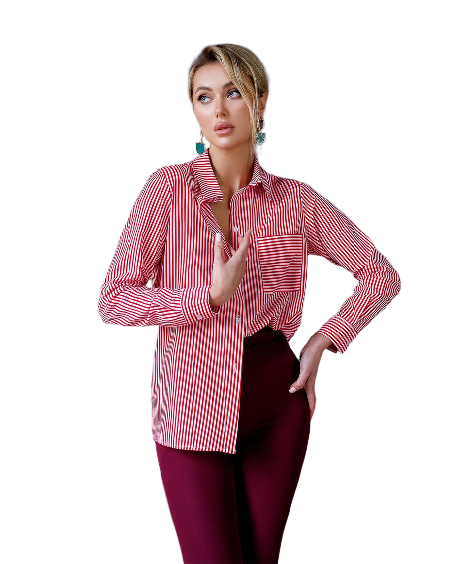 Womens Stylish Red and White Striped Shirt Long Sleeve