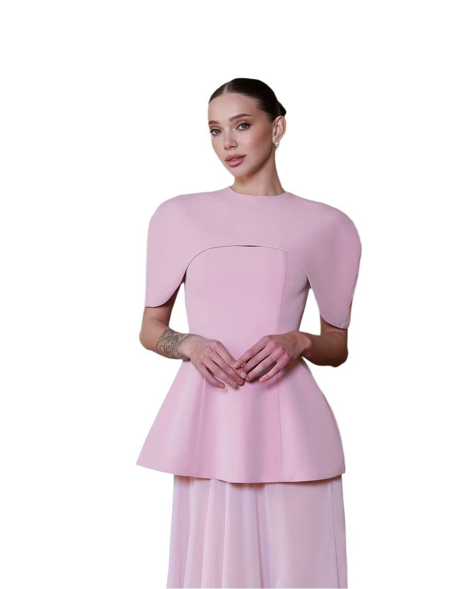 Elegant Corset Dress Set with Cape in Premium Crepe and Chiffon