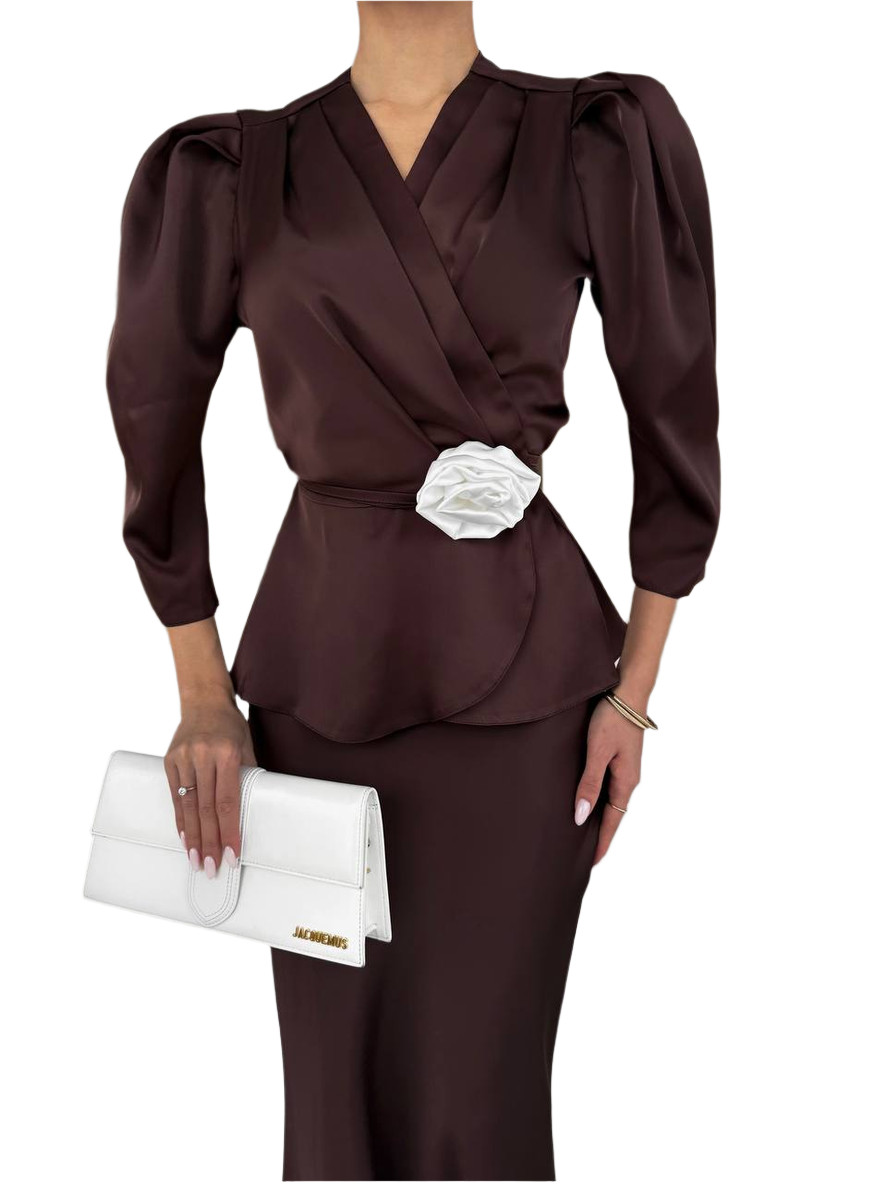 Elegant Womens Silk Satin Diana Suit with Belt
