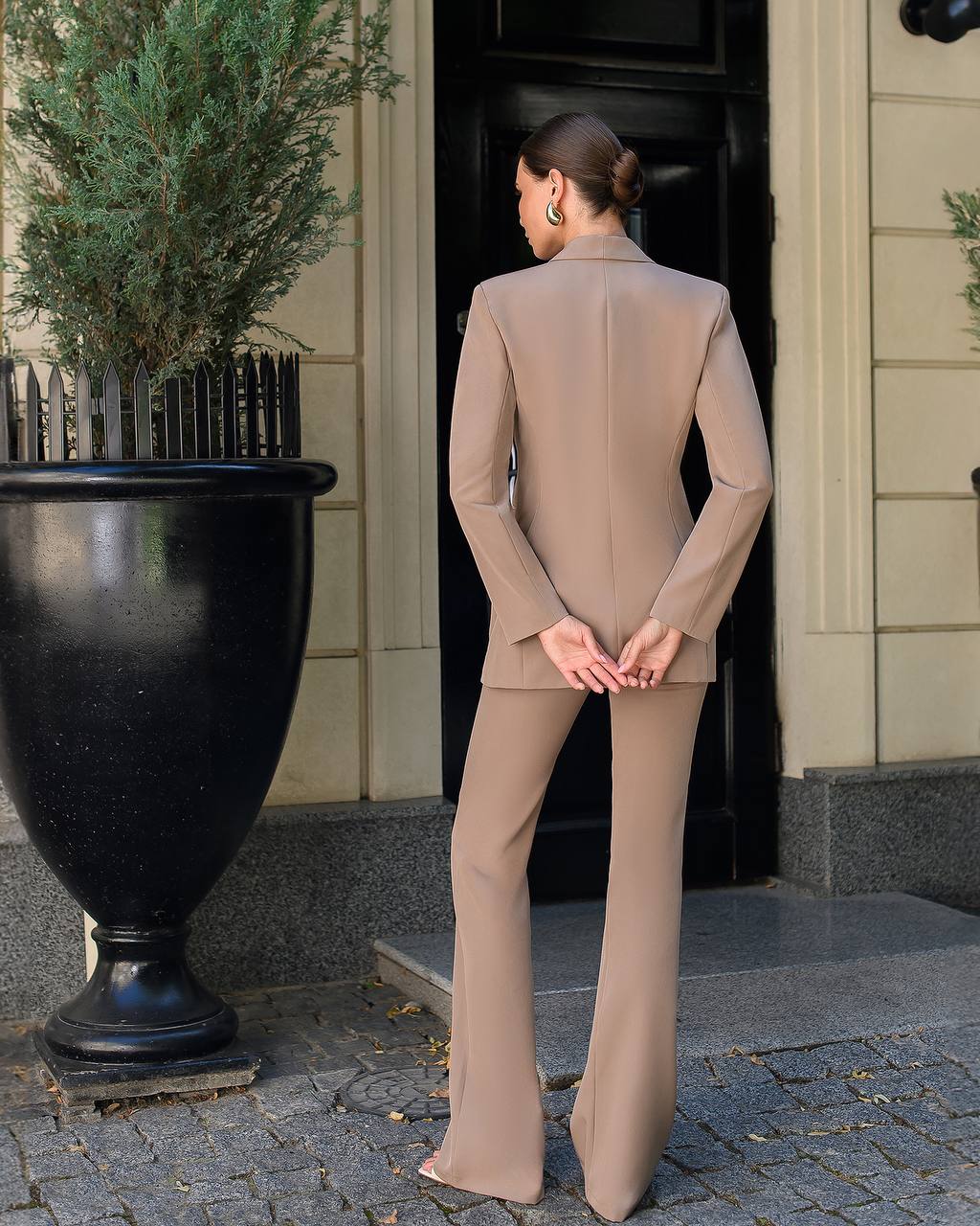 Womens Suit with Lined Blazer and Flared Pants