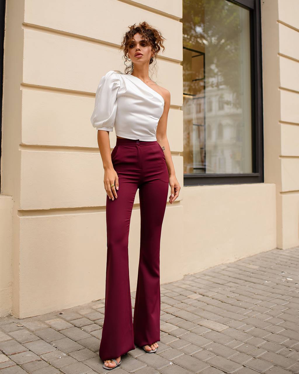 Womens One Shoulder Mango Satin Top in Multiple Colors