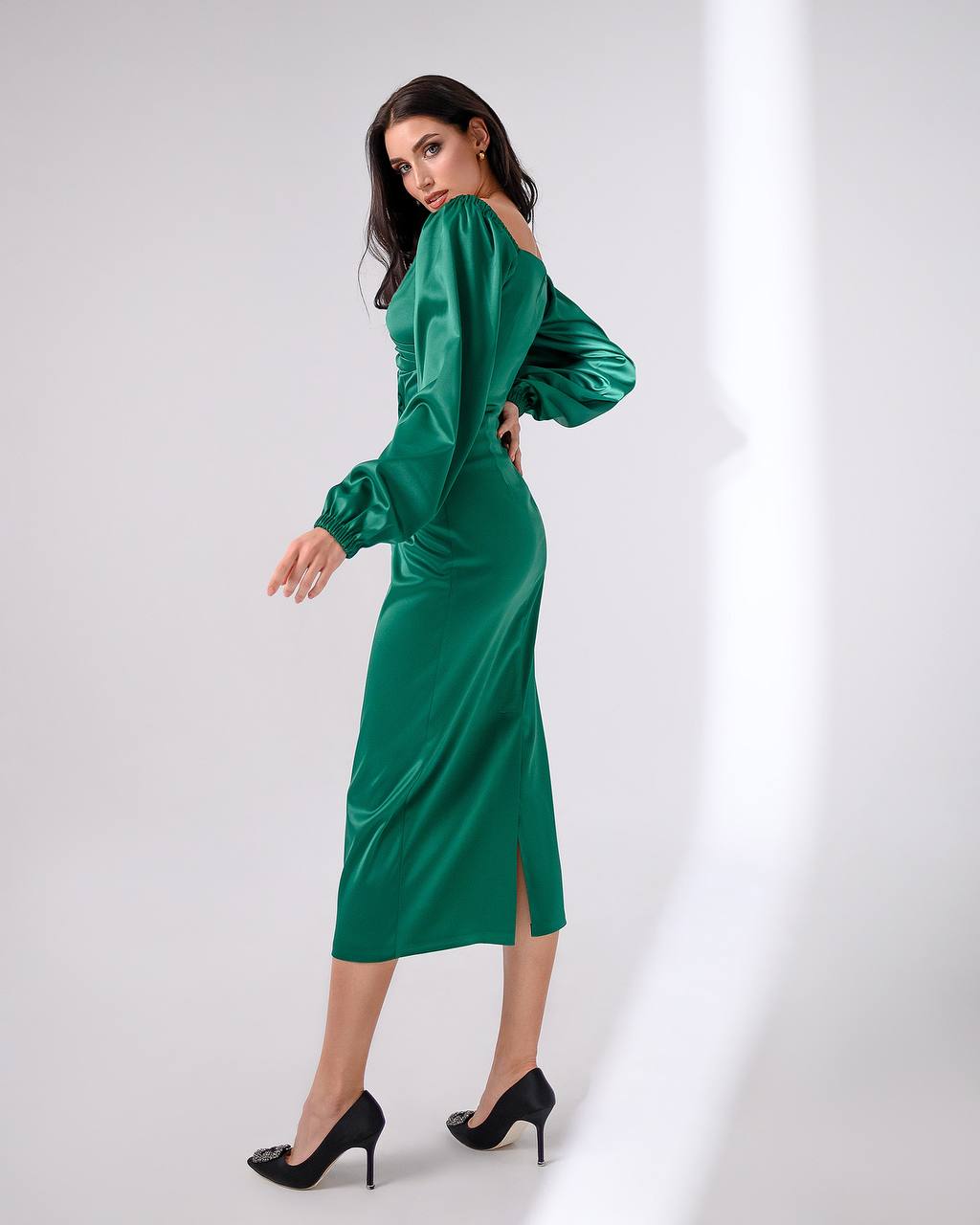 Elegant Women Midi Dress in Royal Dense Mango Satin