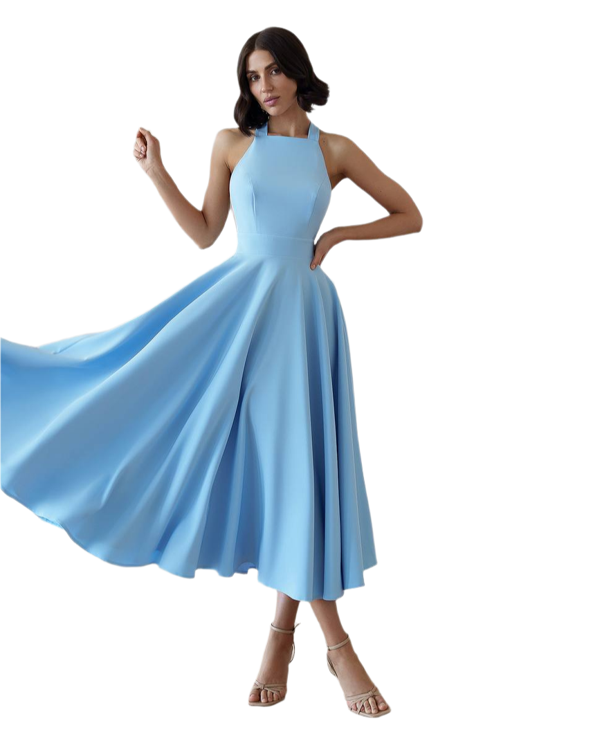 Elegant Midi Dress for Women in Premium Suit Crepe Diagonal Fabric
