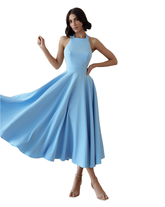 Elegant Midi Dress for Women in Premium Suit Crepe Diagonal Fabric