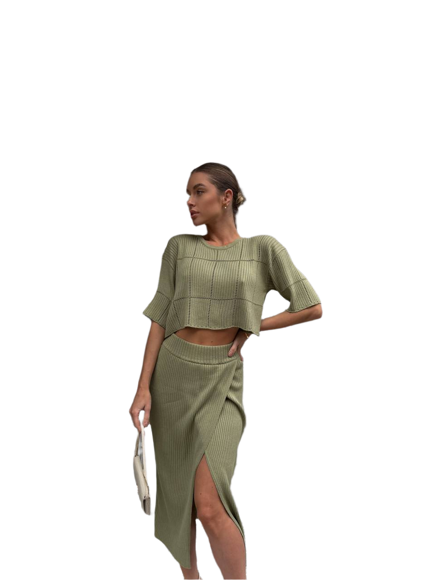 Womens Nika Cotton Viscose Suit with Skirt and Cropped Top