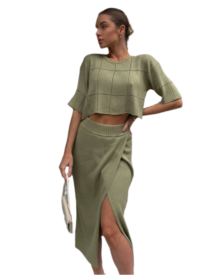 Womens Nika Cotton Viscose Suit with Skirt and Cropped Top