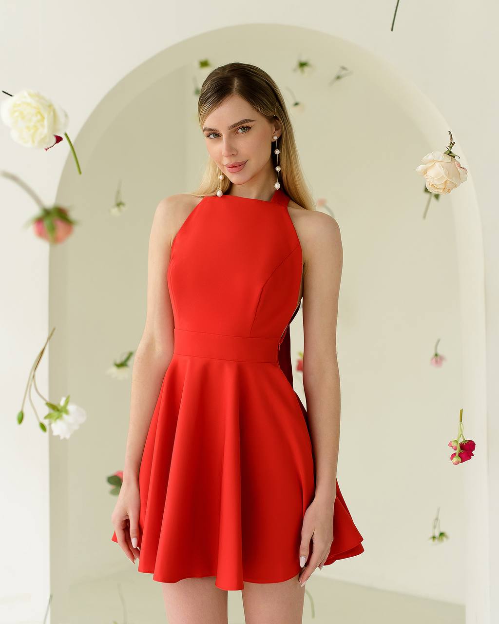 Elegant Women's Mini Dress in Premium Diagonal Crepe