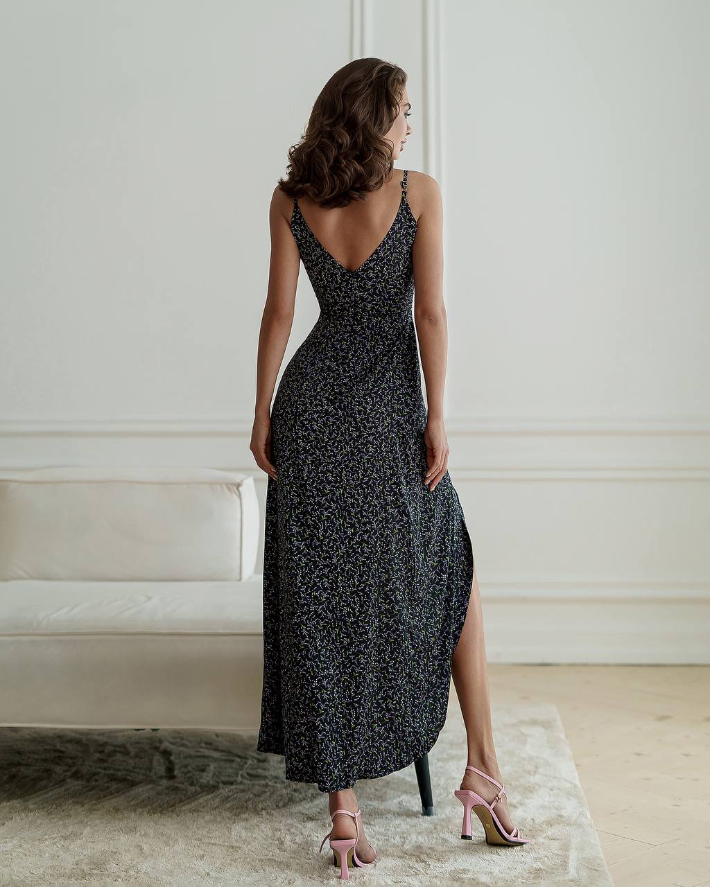 Elegant Printed Silk Strappy Dress for Women