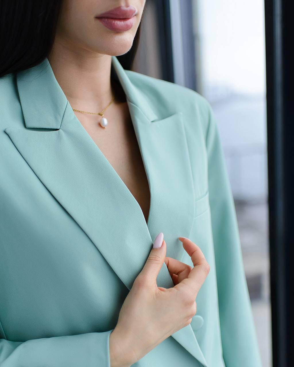 Luxury Diagonal Suiting Crepe Women's Suit in Blue