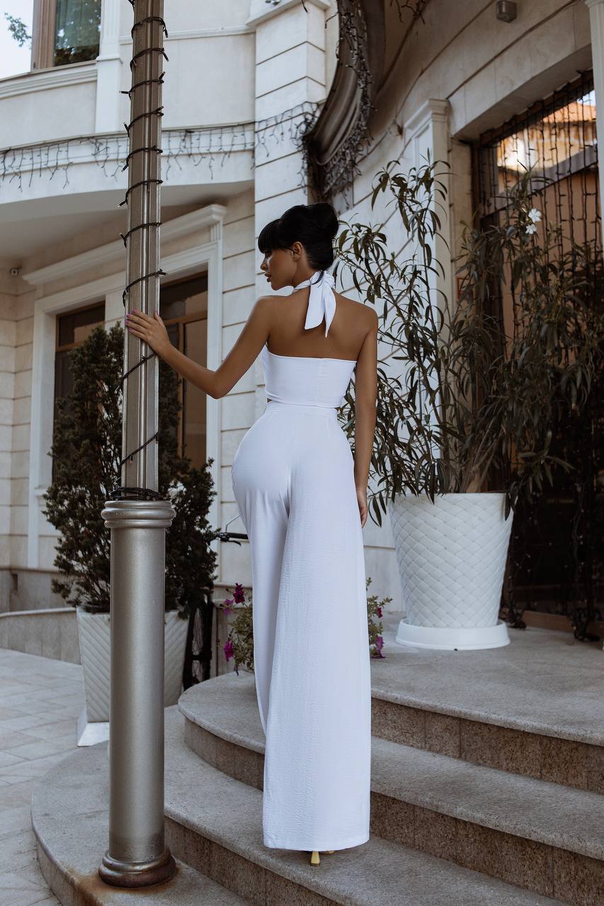 White Palazzo Pants and Multifunctional Strapless Top Set for Women