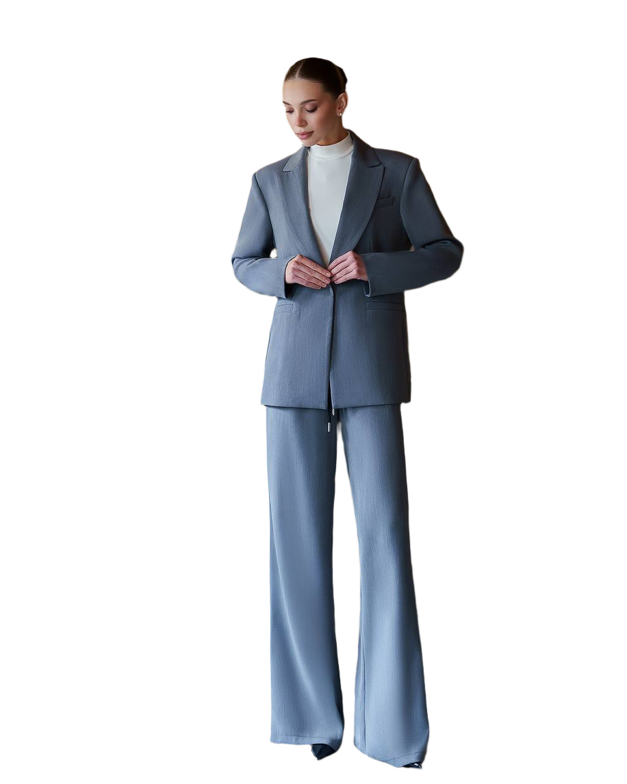 Womens Grey Viscose Blend Suit Blazer and Trousers