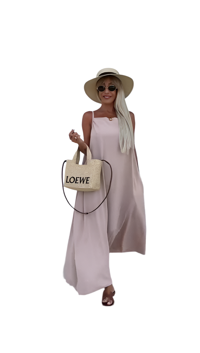 Lightweight Soft Fabric Summer Maxi Dress with Pockets and Waist Tie