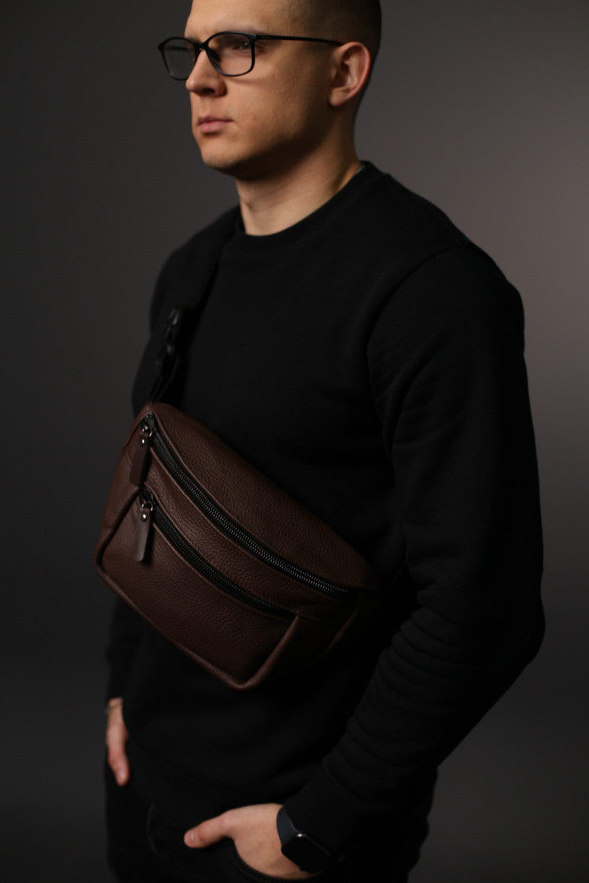Mens Leather Banana Bag Brown Handmade Waist Bag Crossbody Fanny Pack Gift for Him