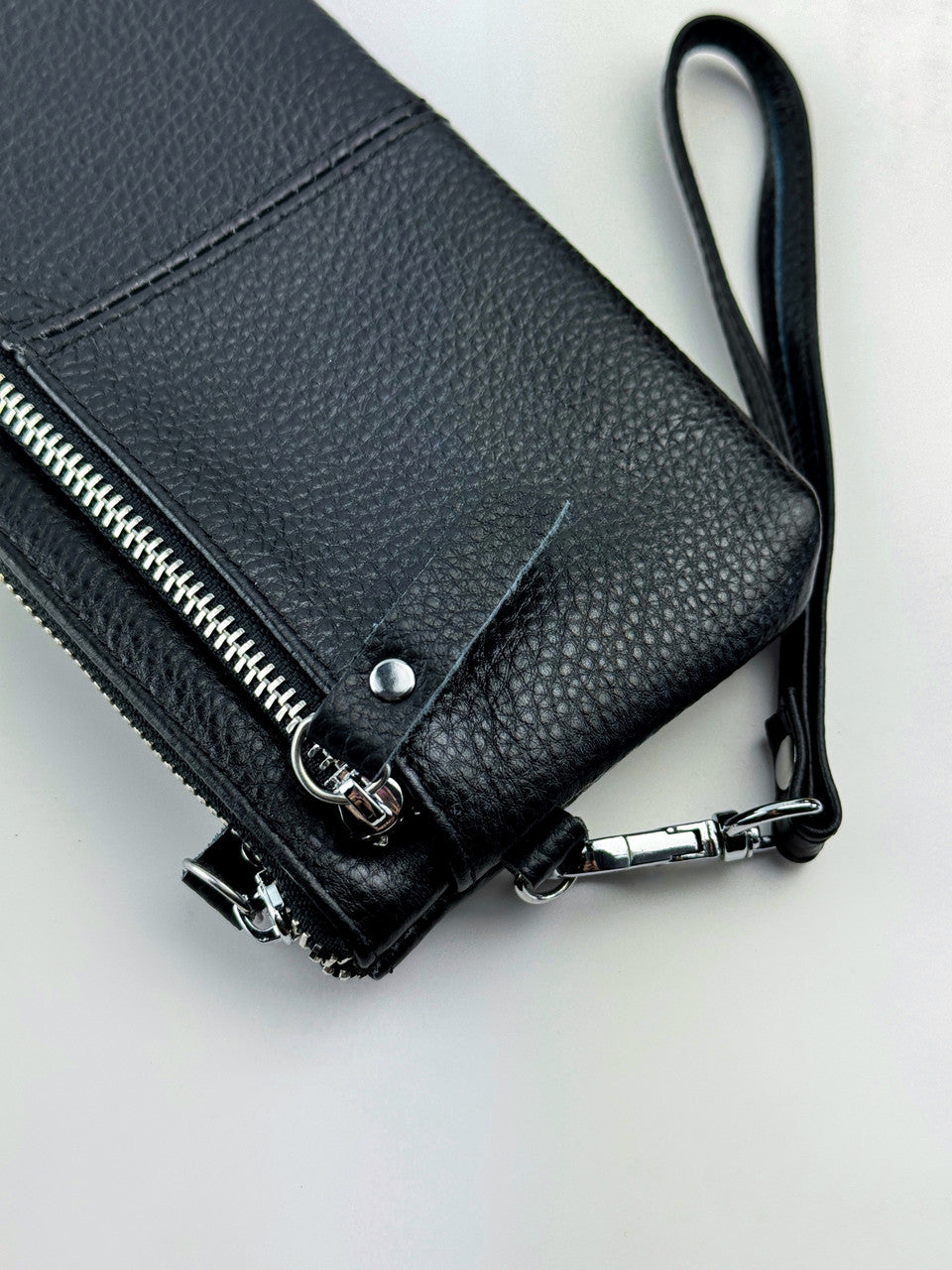Handmade Black Leather Clutch Genuine Grain Leather Minimalist Wristlet Gift for Him