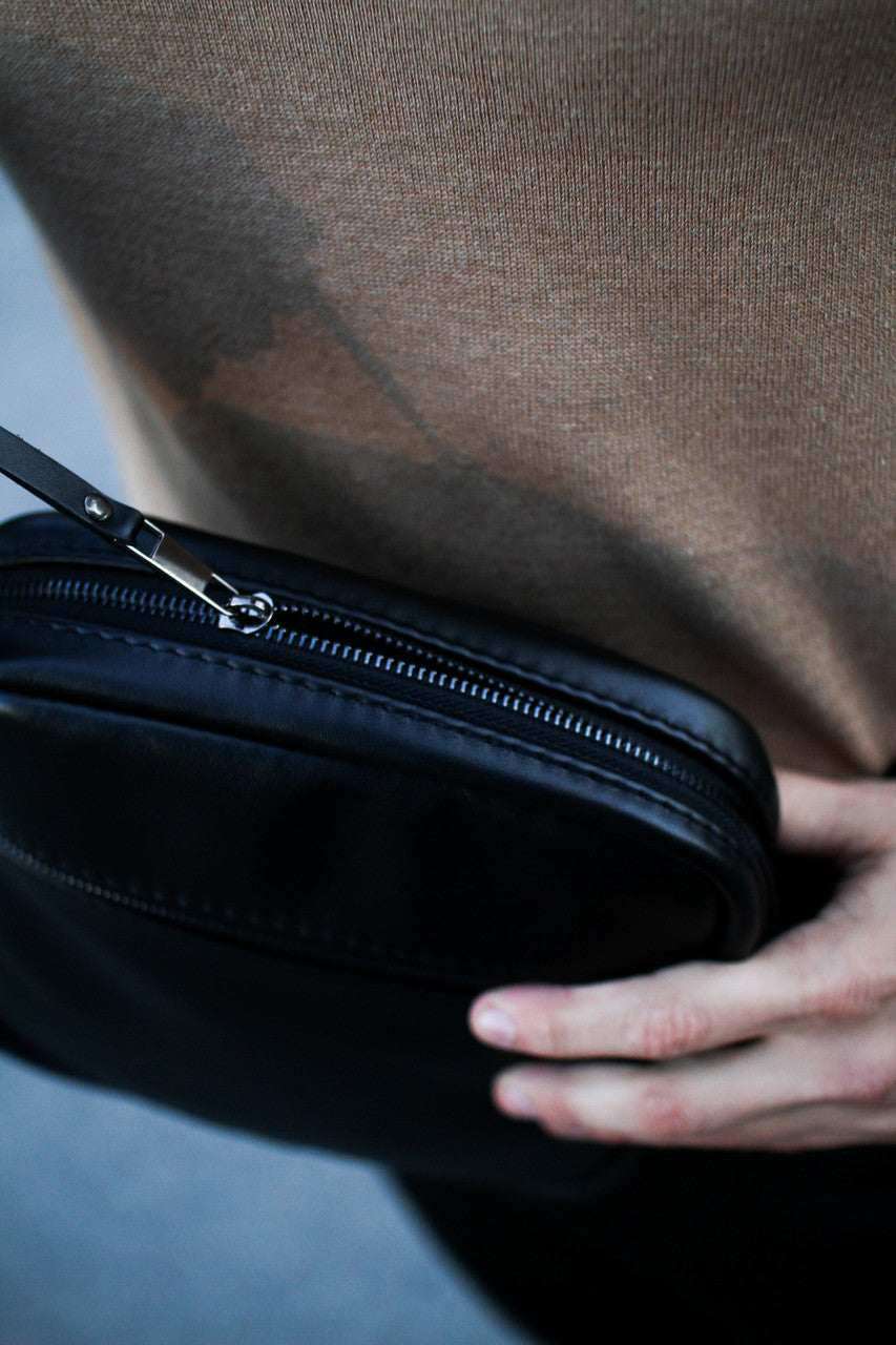 Genuine Smooth Leather Mens Messenger Bag Black Handmade Gift for Him