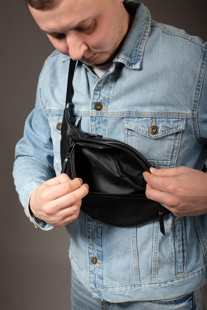 Handmade Mens Black Leather Waist Bag Flotar Leather Belt Bag Gift for Him