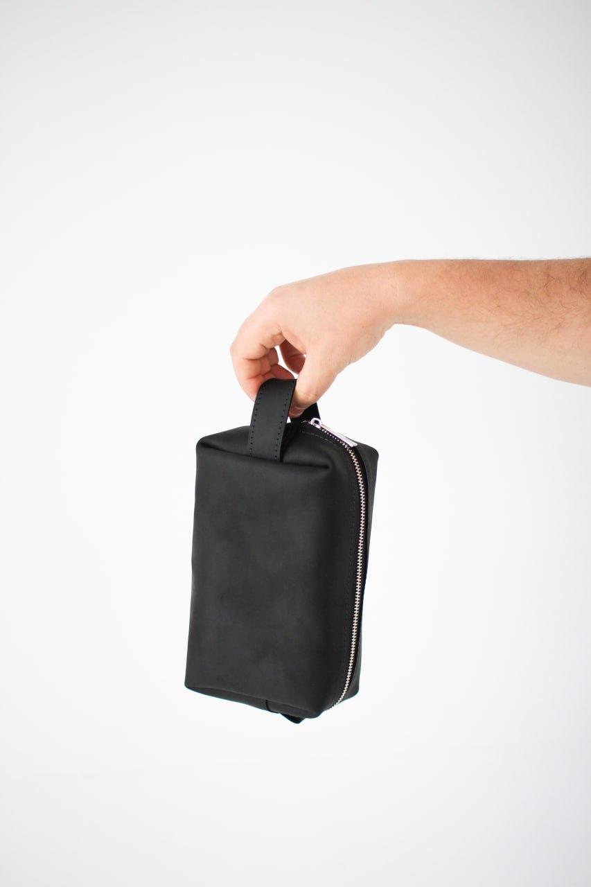 Handmade Mens Leather Dopp Kit Black Travel Toiletry Bag Gift for Him