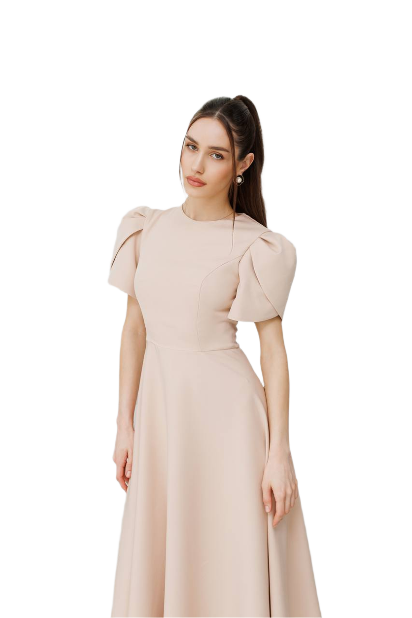 Elegant Diagonal Crepe Dress for Women with Puff Sleeves