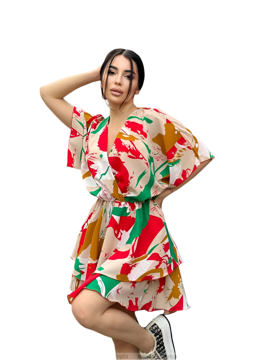 Bright Colorful Mini Dress in Silk Soft Fabric