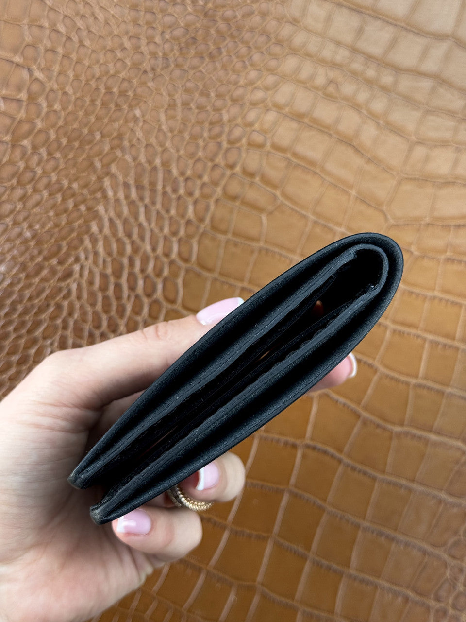 Handmade Mens Bifold Wallet Black Saffiano Leather Gift for Him