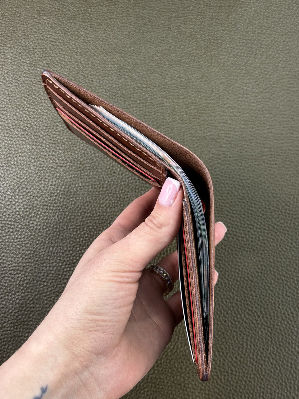 Handmade Mens Bifold Wallet Genuine Leather Sandal Brown Gift for Him