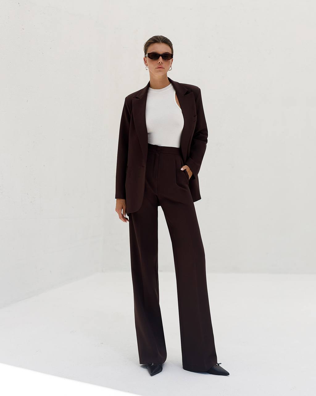 Womens Double Suit Premium Diagonal Crepe Black Chocolate