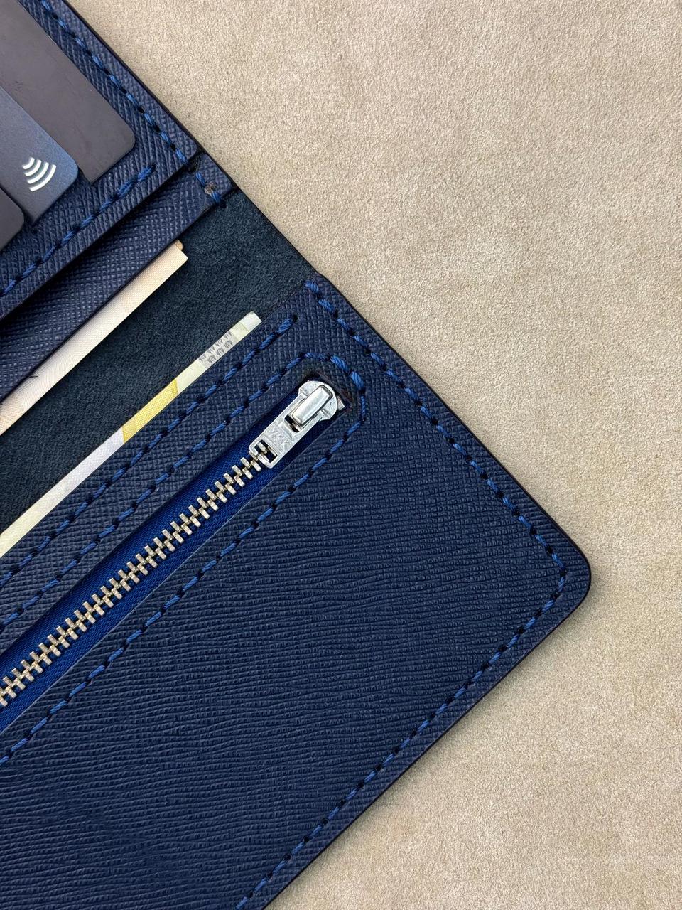 Handmade Mens Saffiano Leather Long Wallet Blue Gift for Him