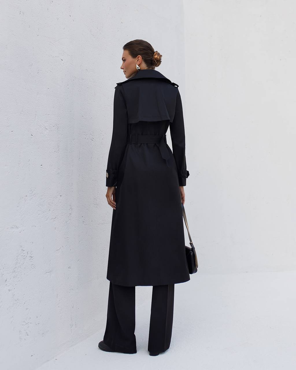Stylish Black Trench Coat for Women with Belt and Pockets