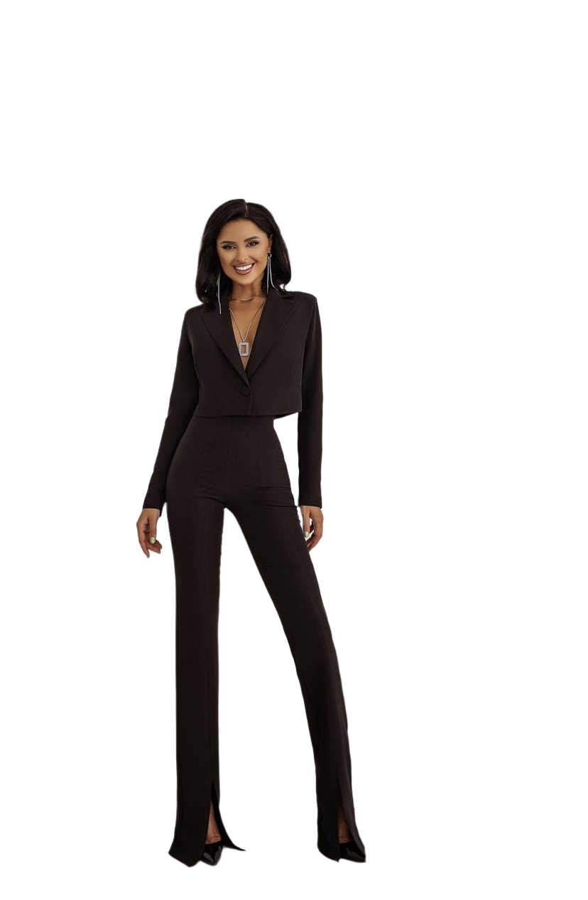 Womens Stylish Black Suit Jacket with Lining Diagonal Crepe Fabric