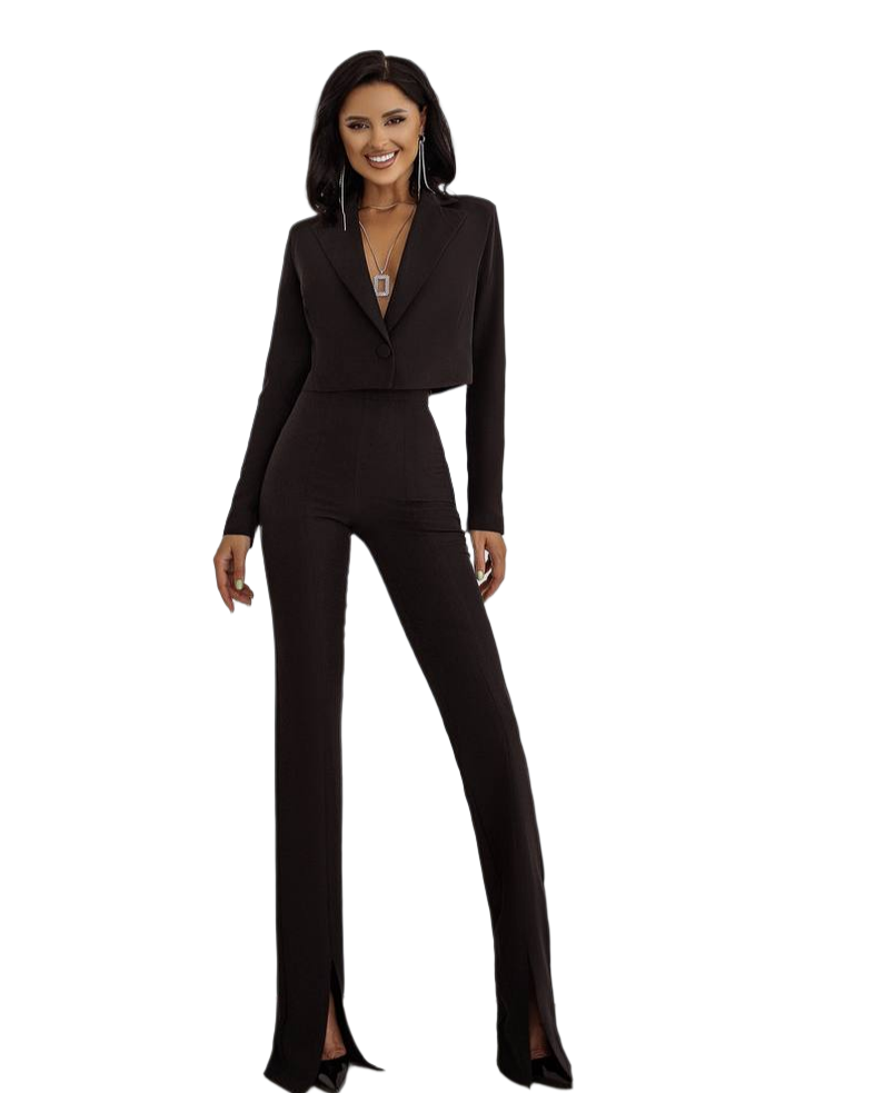 Womens Stylish Black Suit Jacket with Lining Diagonal Crepe Fabric