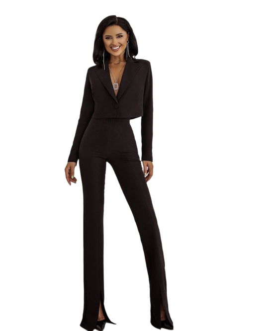 Womens Stylish Black Suit Jacket with Lining Diagonal Crepe Fabric