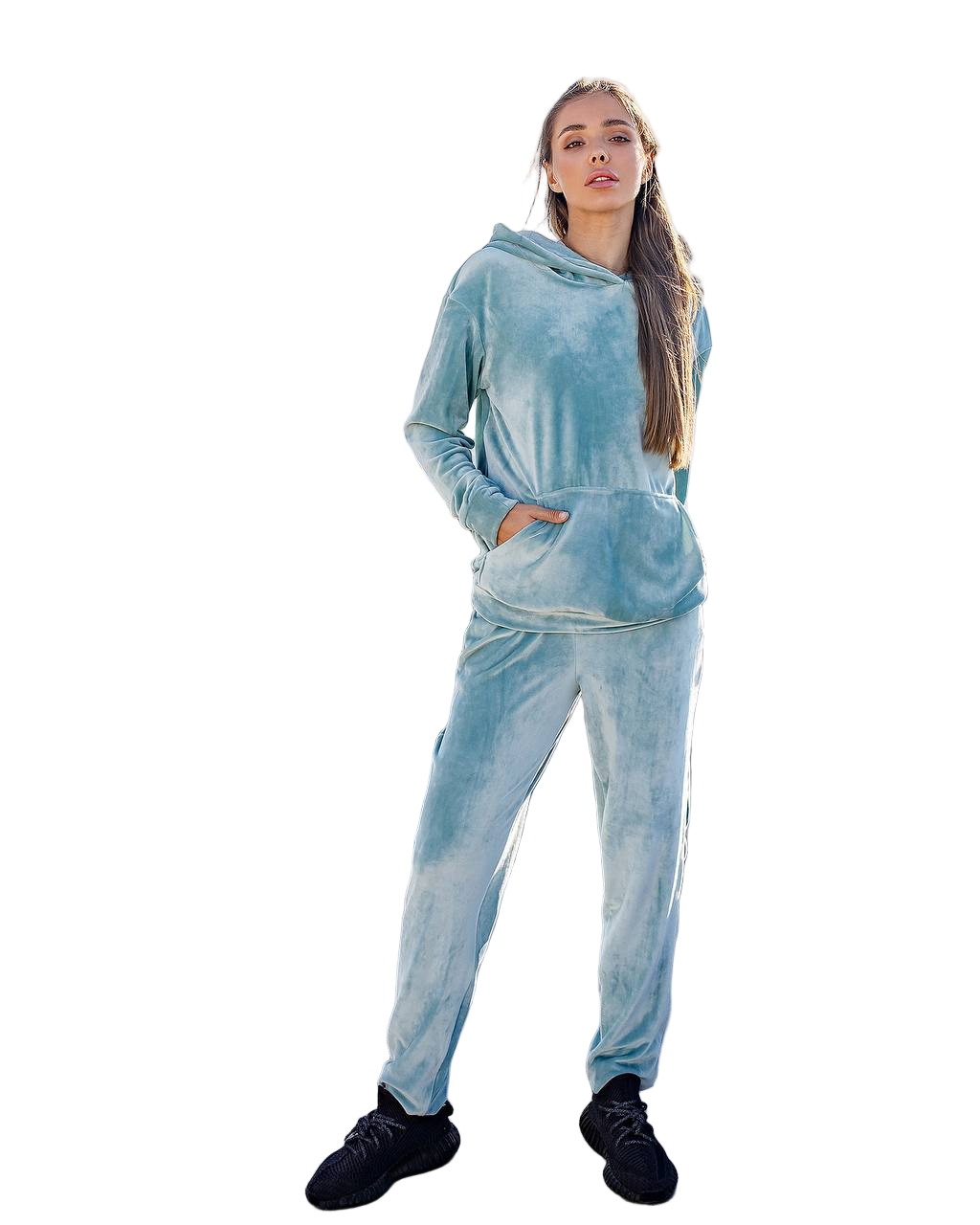 Womens Velour Suit with Double Hood Soft Hoodie and Jogger Pants