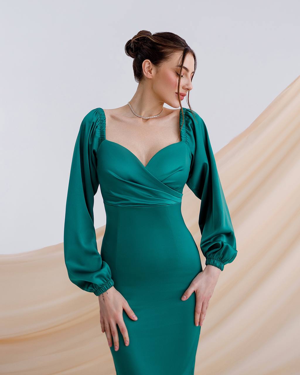Elegant Women Midi Dress in Royal Dense Mango Satin