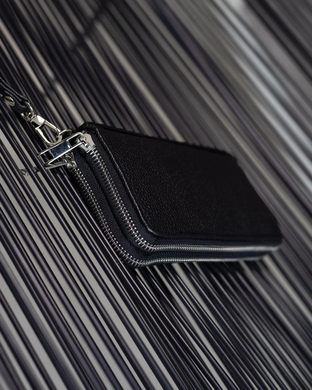 Mens Handmade Grain Leather Clutch Wallet Black Gift For Him