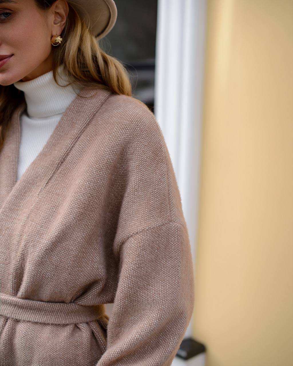 Silva Fluffy Soft Knit Cardigan for Women in Light Beige