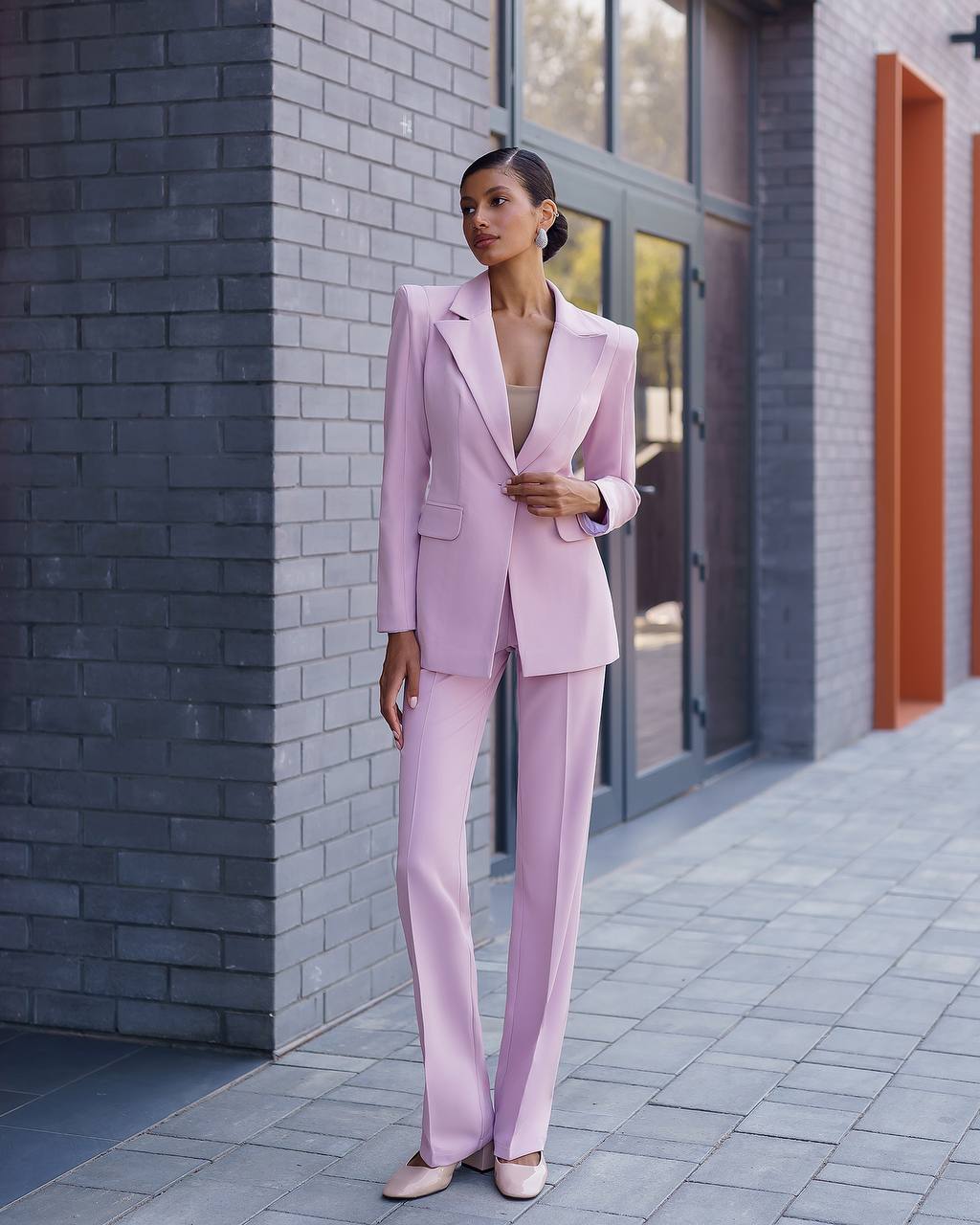 Womens Premium Crepe Diagonale Suit Blazer and Pants in Pink Black Red Blue and Milk