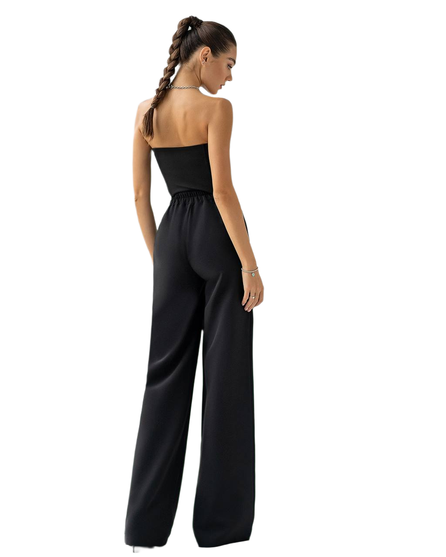 Women Premium Suit Crepe Diagonal Pants with Elastic Back