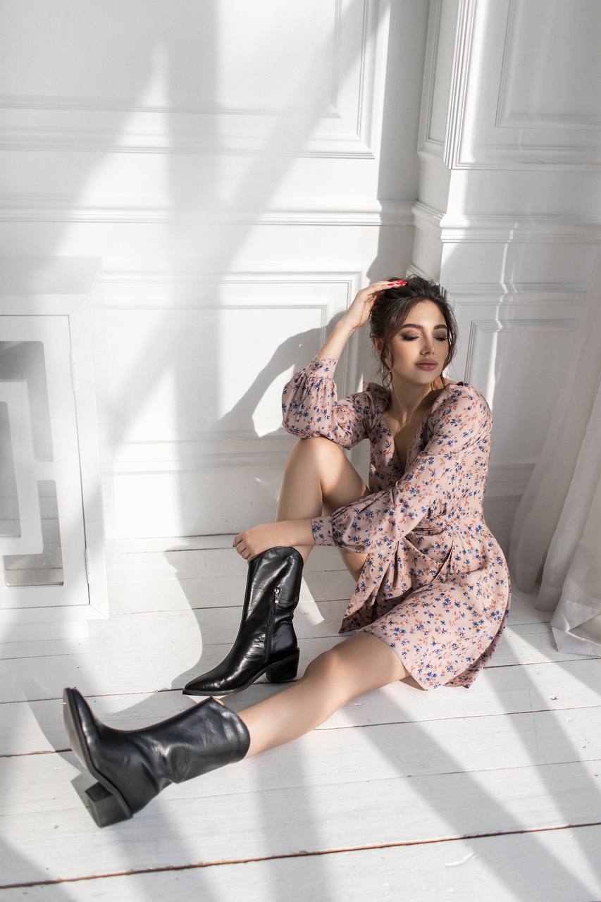 Staple Floral Print Dress for Women in Beige and Blue