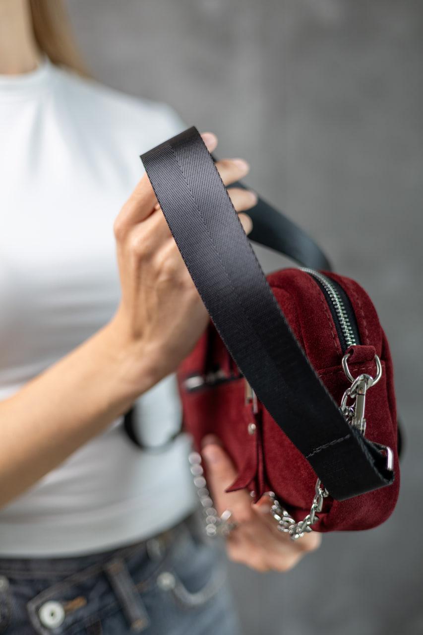 Womens Handmade Suede Crossbody Bag Burgundy Gift for Her