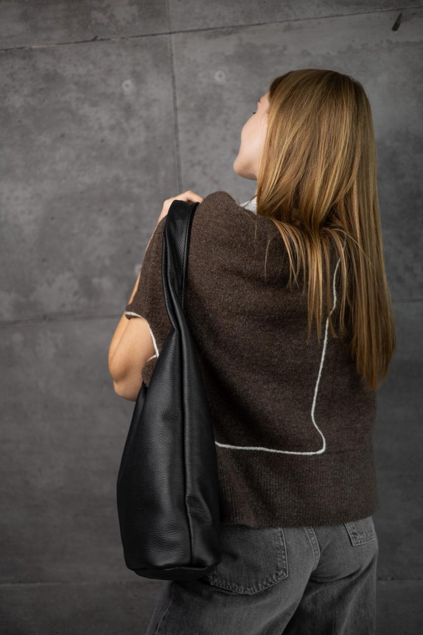 Handmade Womens Leather Shopper Bag Gift for Her Black Flotar Leather Tote